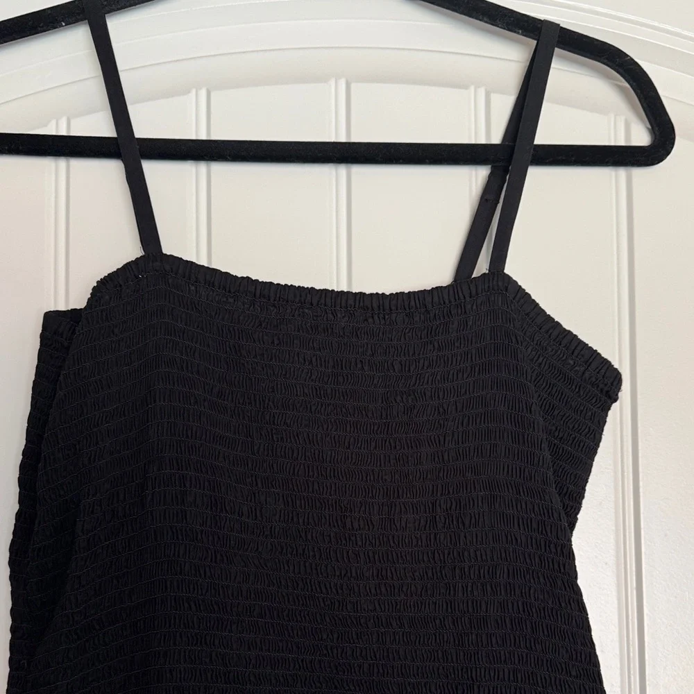 J. Crew Black Smocked Tiered Midi Dress